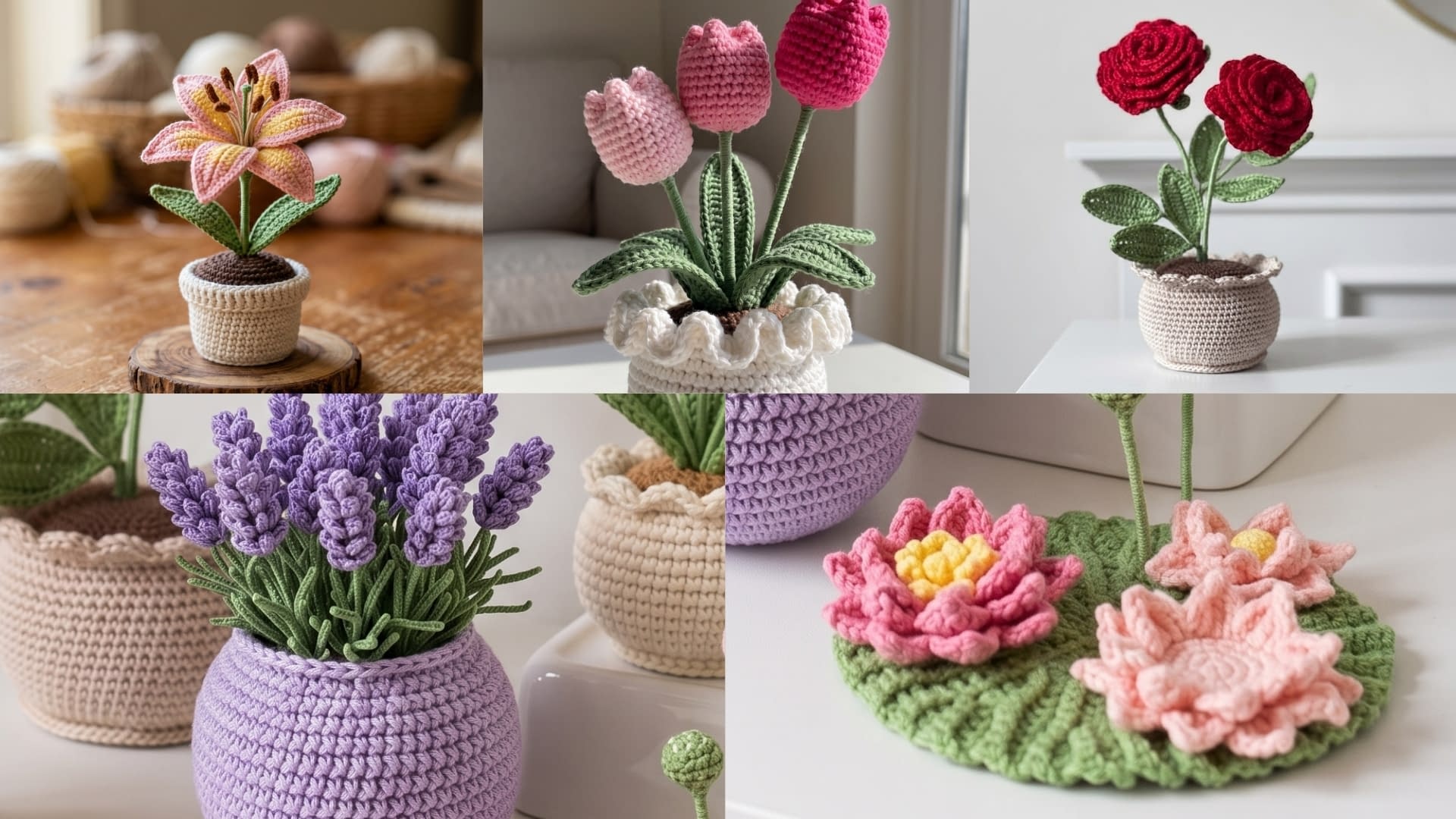 5 Mini Crochet Flower Pot Patterns for Gifts and Decoration - Fixie Craft